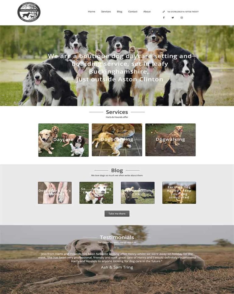 harts & hounds website homepage preview